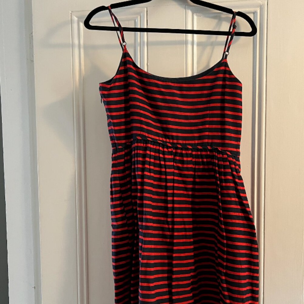 J crew factory red and blue stripped dress with pockets